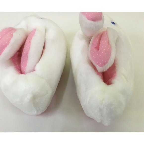 TEDDY TOES PLUSH SLIPPERS White Blue Eyed Bunnies- Rabbit Shoes - Picture 5 of 5